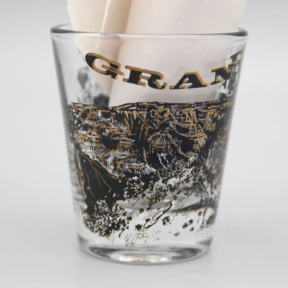 Vintage Grand Canyon Arizona Shot Glass Kaibab Bridge Black and Gold Barware